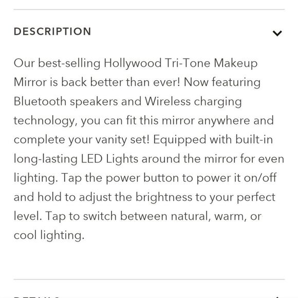 Impressions Hollywood Tri-Tone LED Makeup Mirror w/Bluetooth- Black - Picture 6 of 9